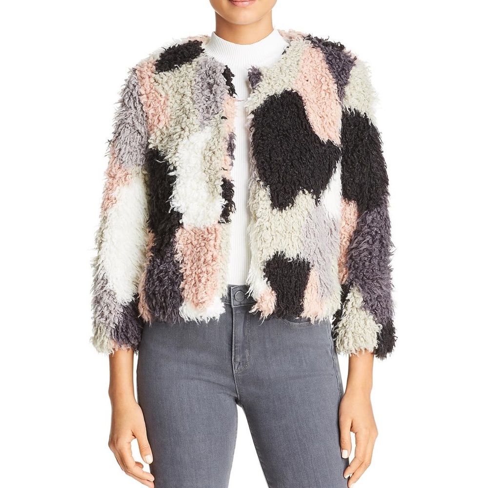 1. State Multicolored Faux Fur Crop Jacket Sz L